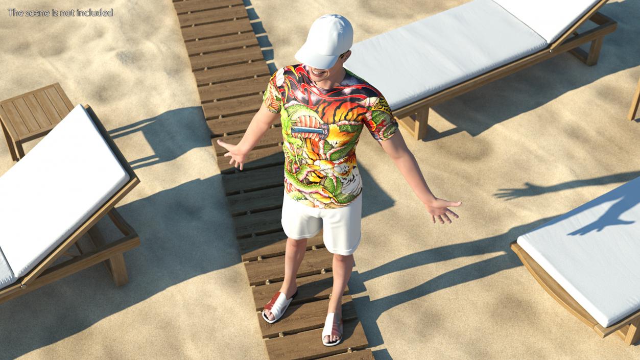 Asian Man Summer Outfits Smiling Pose 3D