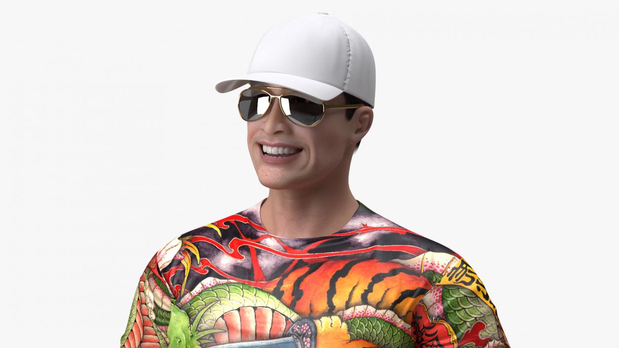 Asian Man Summer Outfits Smiling Pose 3D