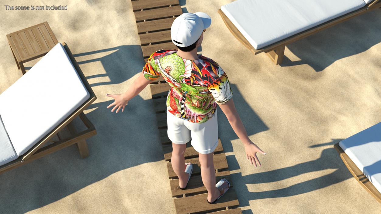 Asian Man Summer Outfits Smiling Pose 3D