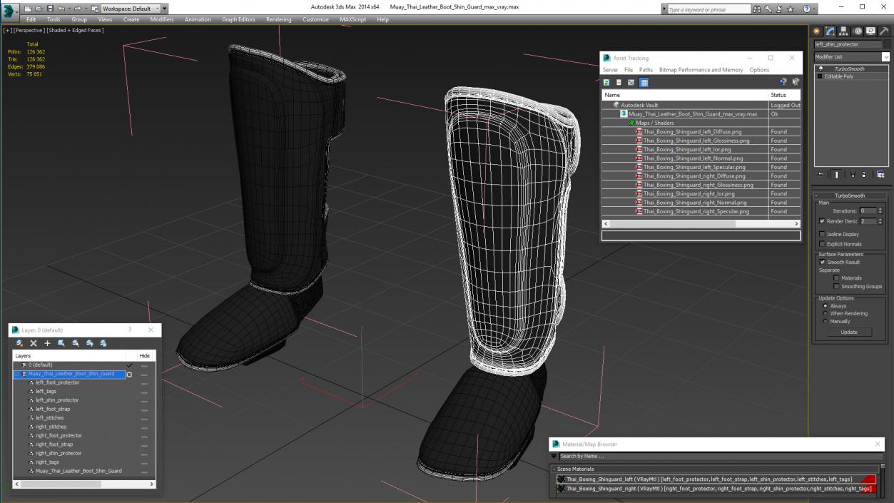 3D Muay Thai Leather Boot Shin Guard model