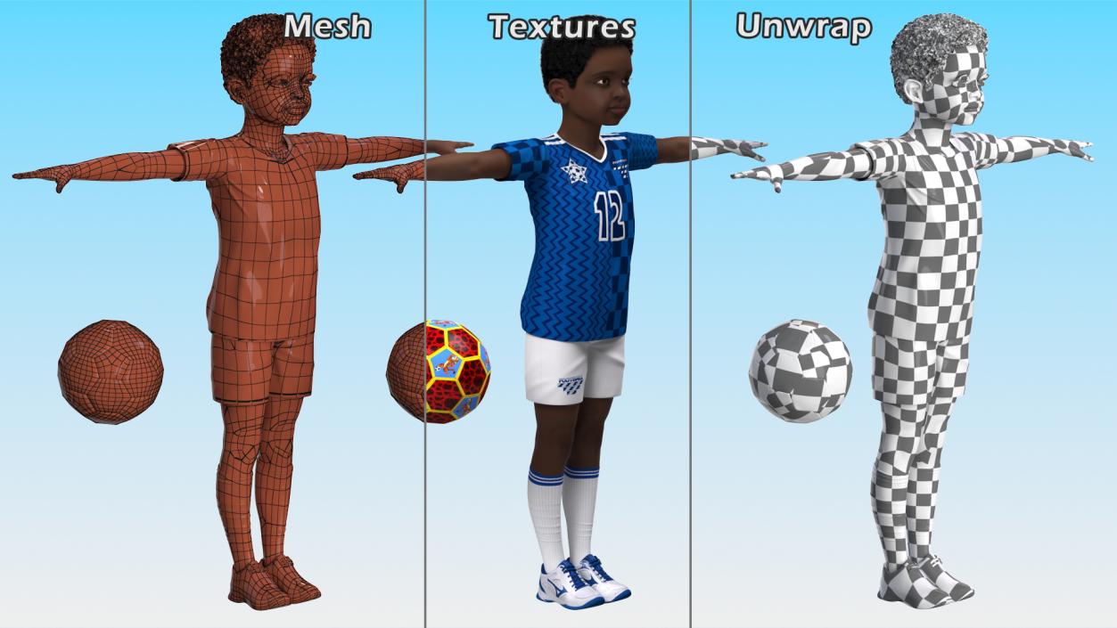 Black Child Boy With Ball Rigged 3D