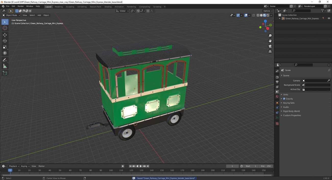 3D model Green Railway Carriage Mini Express