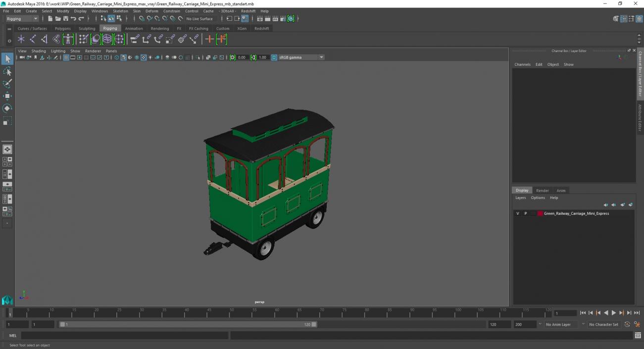 3D model Green Railway Carriage Mini Express