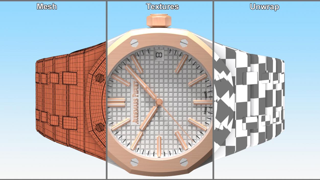 3D model Audemars Piguet Royal Oak Silver-Toned Two-Tone Grande Tapisserie