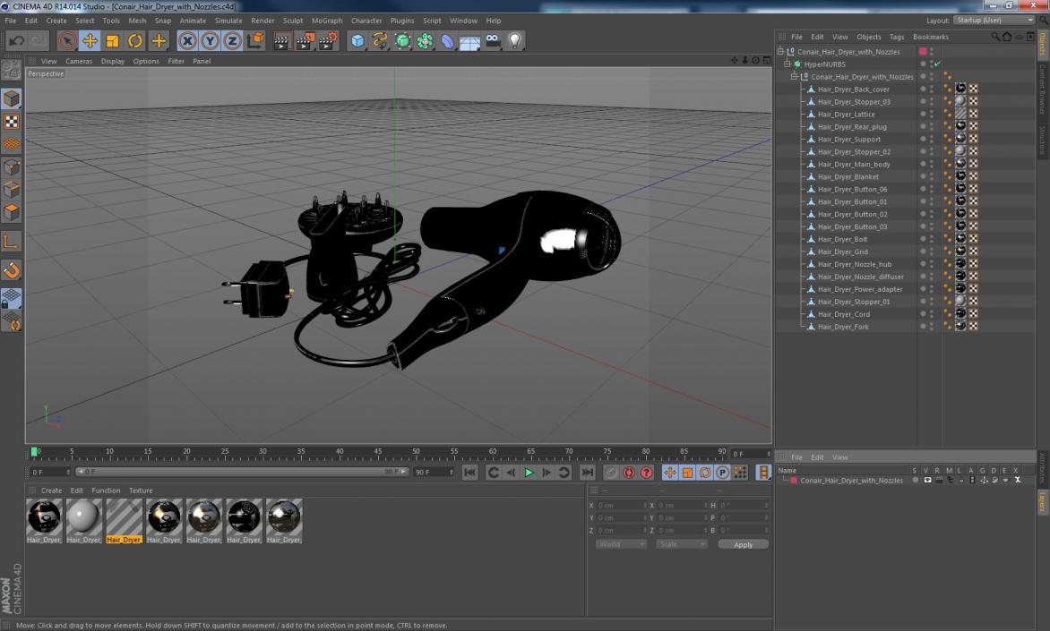 3D model Conair Hair Dryer with Nozzles