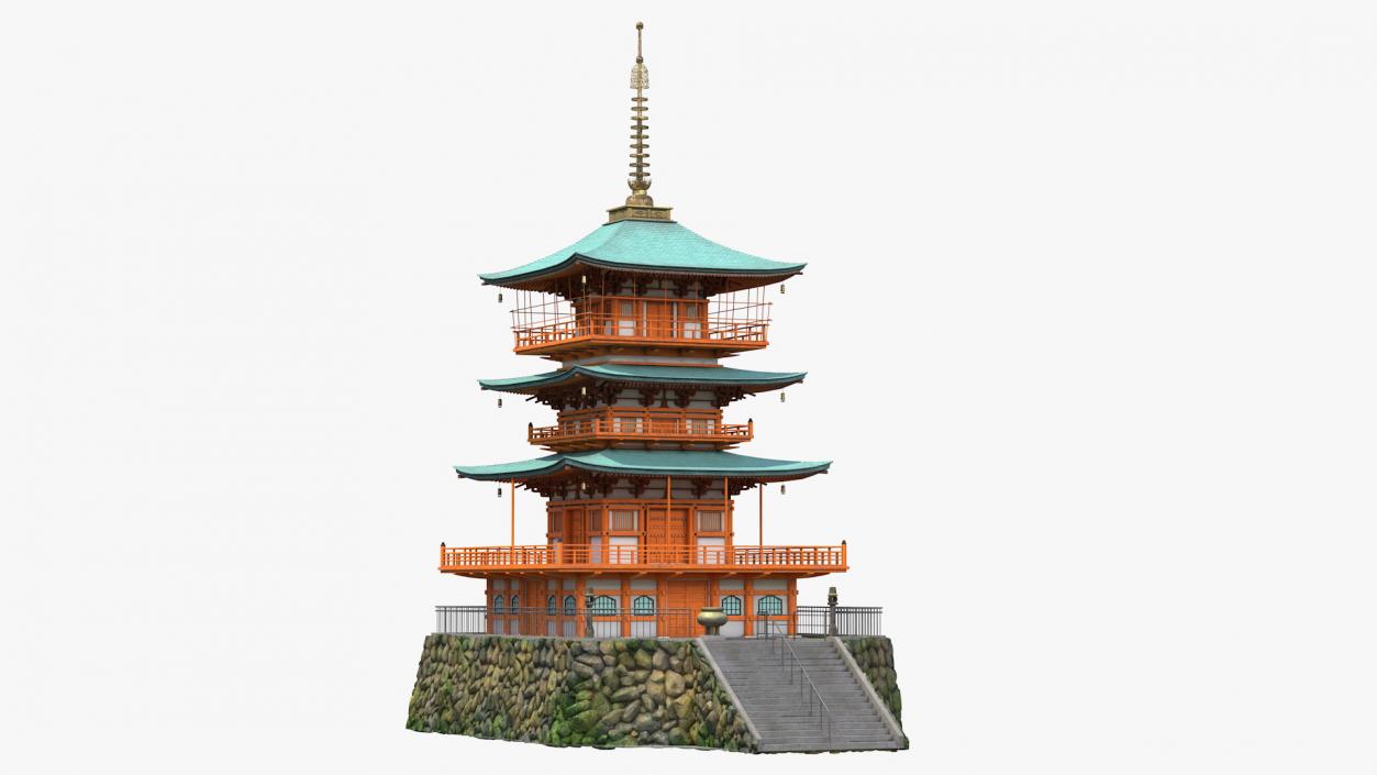 3D Japanese Temple Three Story Pagoda Seiganto Ji