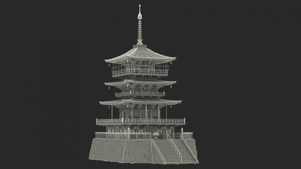 3D Japanese Temple Three Story Pagoda Seiganto Ji