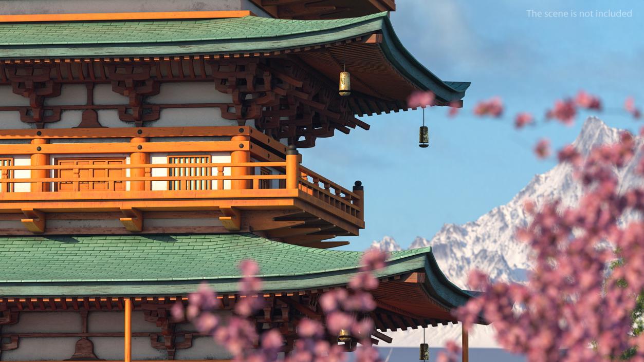 3D Japanese Temple Three Story Pagoda Seiganto Ji