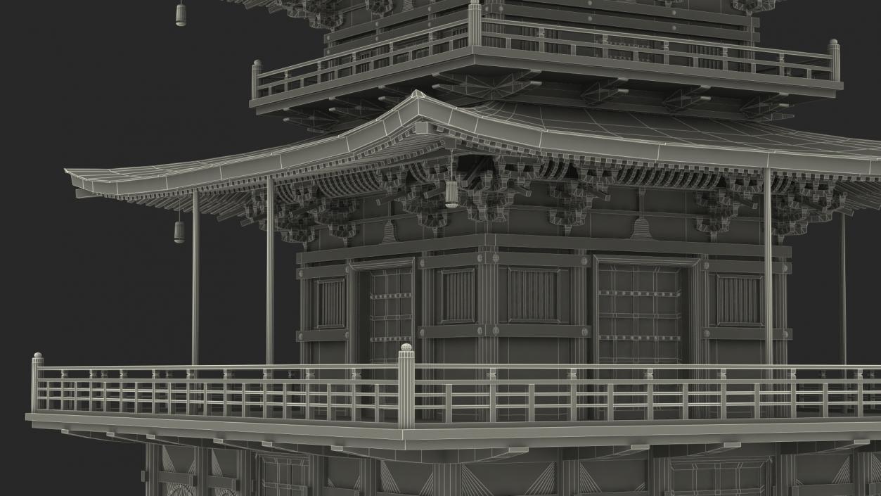 3D Japanese Temple Three Story Pagoda Seiganto Ji