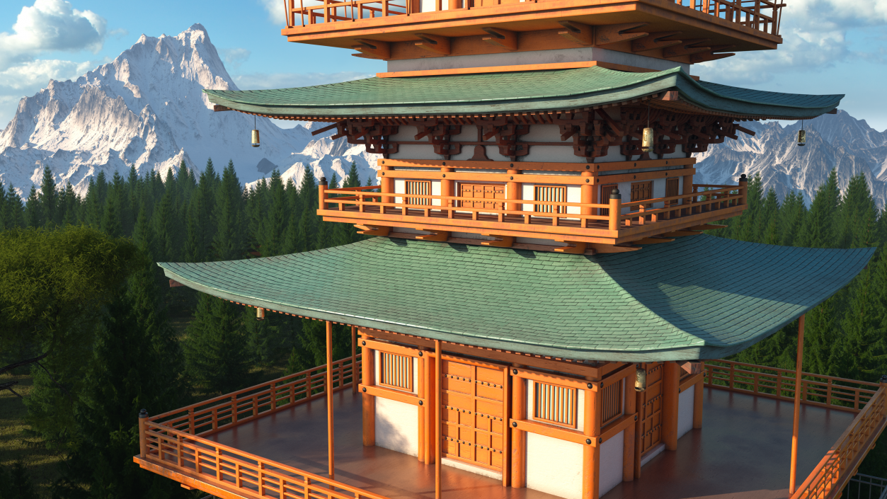 3D Japanese Temple Three Story Pagoda Seiganto Ji