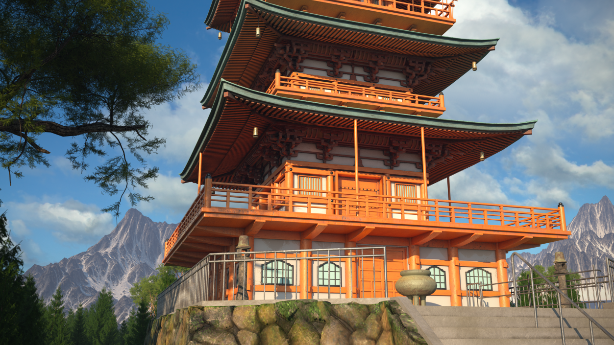 3D Japanese Temple Three Story Pagoda Seiganto Ji