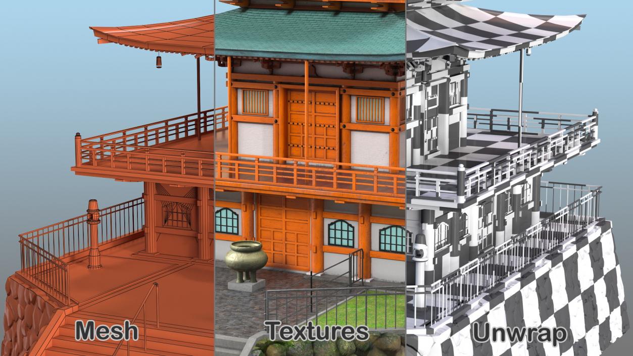 3D Japanese Temple Three Story Pagoda Seiganto Ji