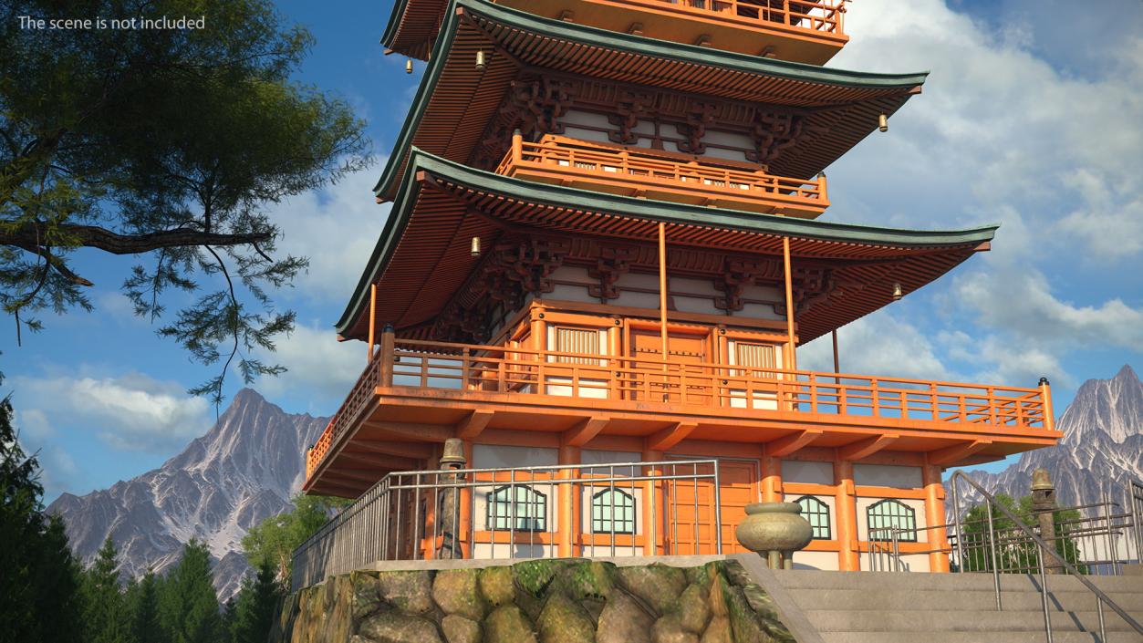 3D Japanese Temple Three Story Pagoda Seiganto Ji