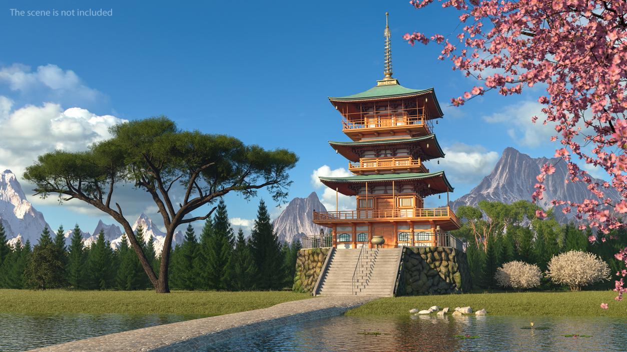 3D Japanese Temple Three Story Pagoda Seiganto Ji