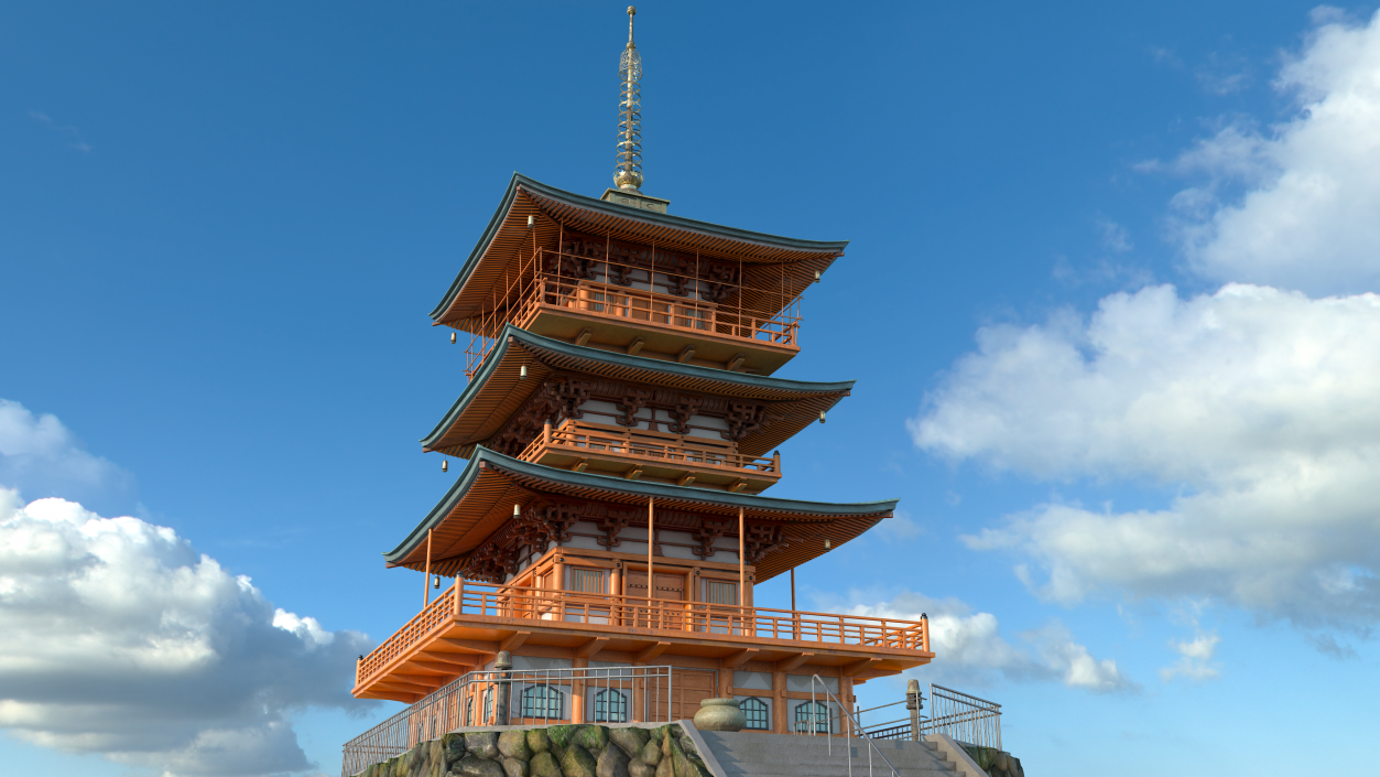 3D Japanese Temple Three Story Pagoda Seiganto Ji