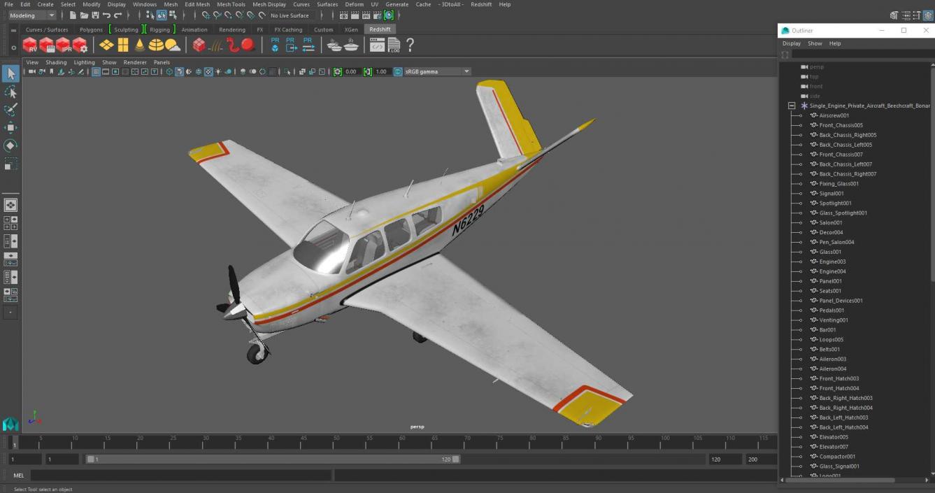 3D Single Engine Private Aircraft Beechcraft Bonanza S35 model