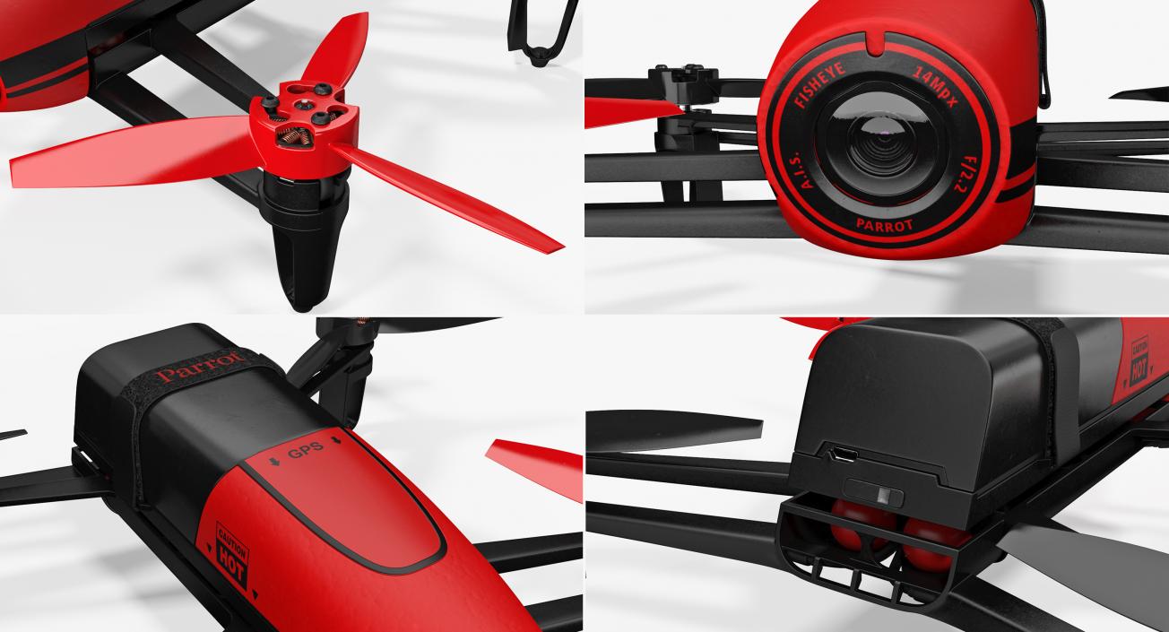 3D Parrot Bebop Quadcopter Drone Rigged