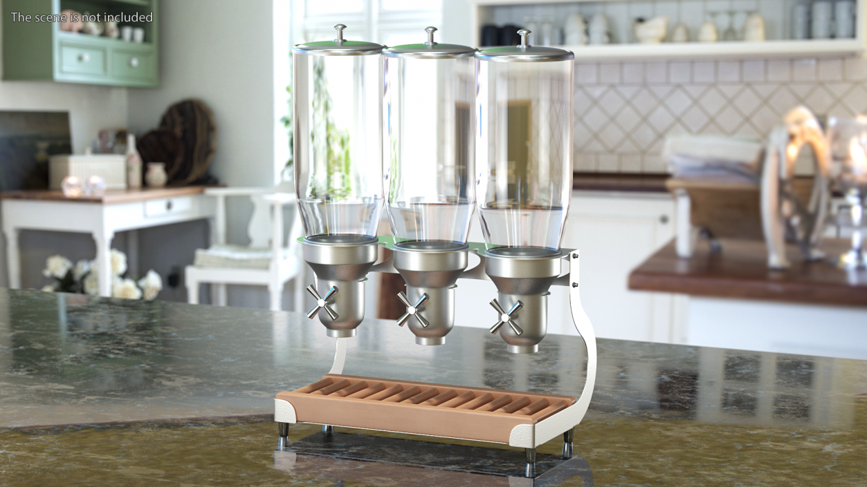 3D Triple Food Dispensers For Kitchen Wooden Base