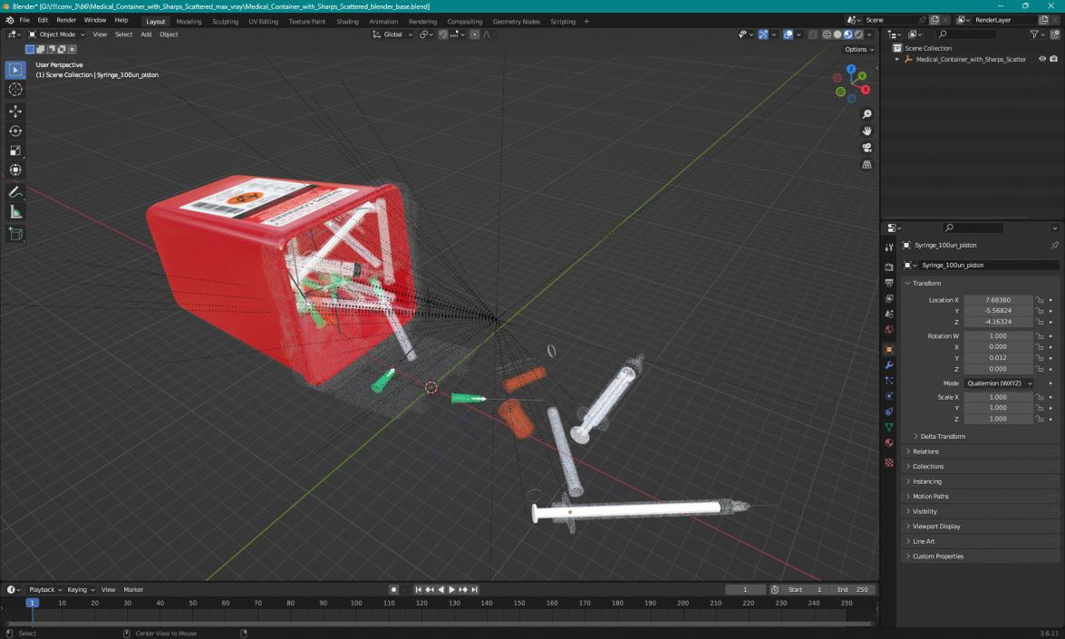 Medical Container with Sharps Scattered 3D model