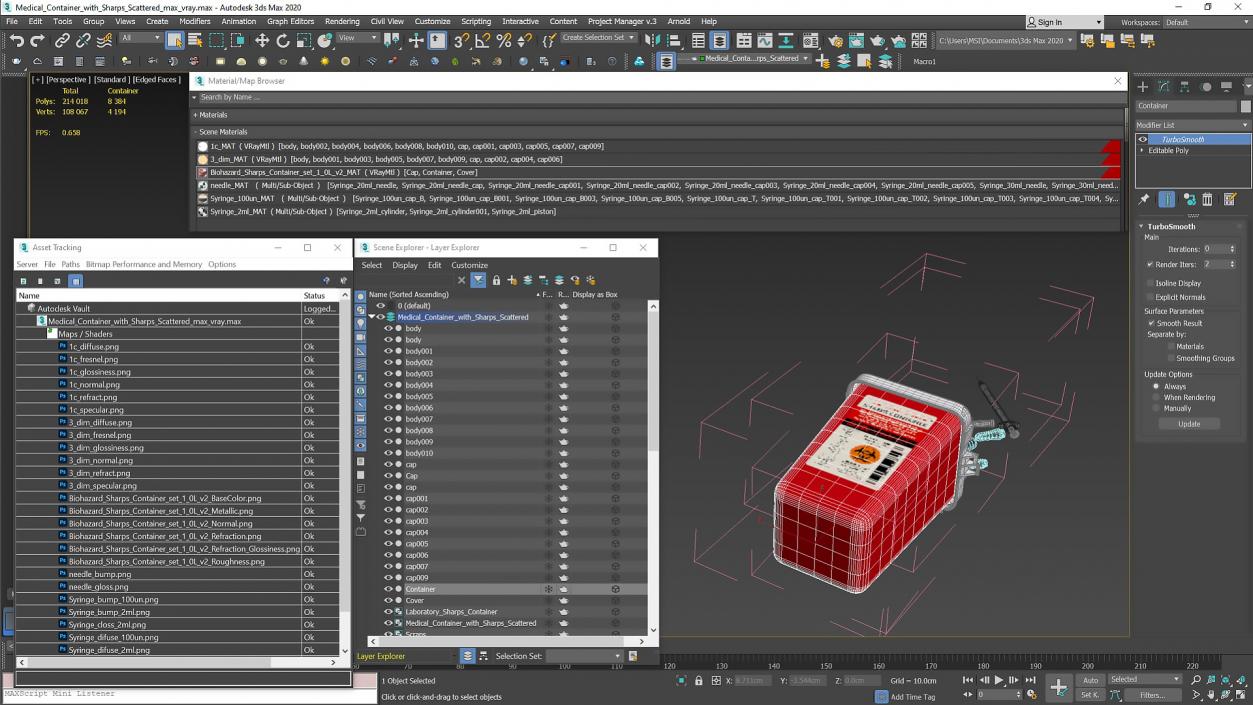 Medical Container with Sharps Scattered 3D model