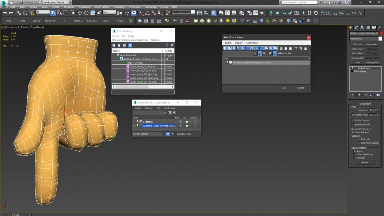 Backhand Index Pointing Down Emoji 3D model