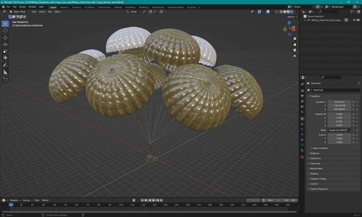 Military Parachute with Cargo 3D model