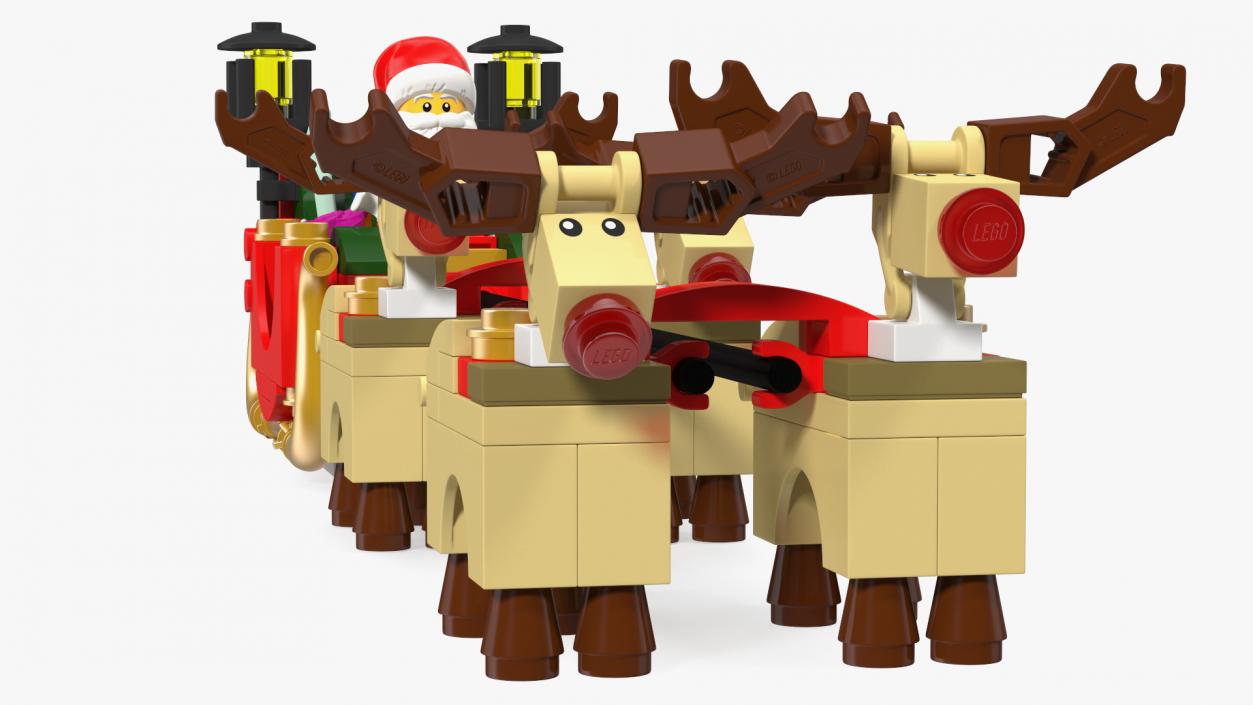 3D model Lego Sleigh with Reindeers and Santa Set