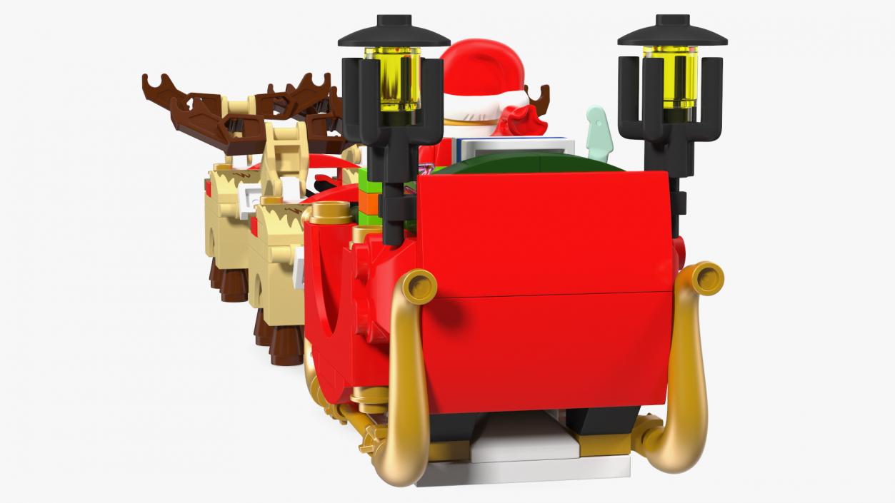 3D model Lego Sleigh with Reindeers and Santa Set