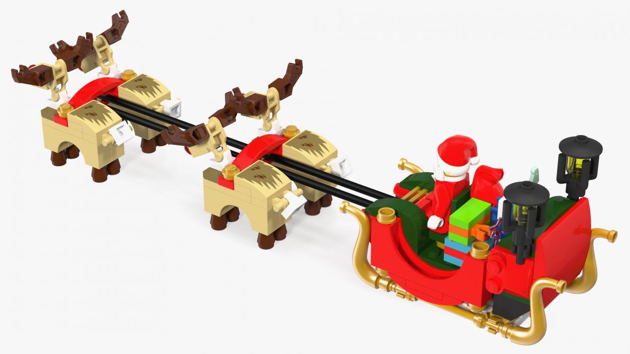 3D model Lego Sleigh with Reindeers and Santa Set