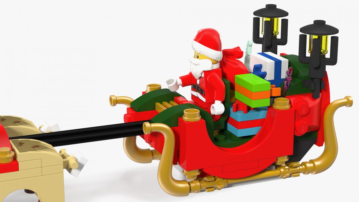 3D model Lego Sleigh with Reindeers and Santa Set