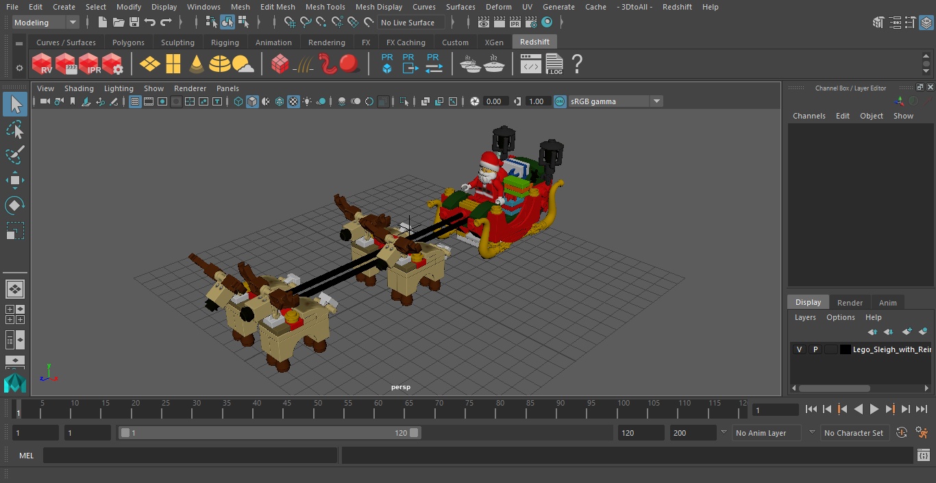 3D model Lego Sleigh with Reindeers and Santa Set