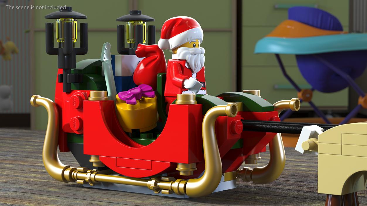 3D model Lego Sleigh with Reindeers and Santa Set