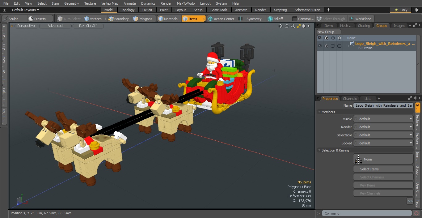 3D model Lego Sleigh with Reindeers and Santa Set