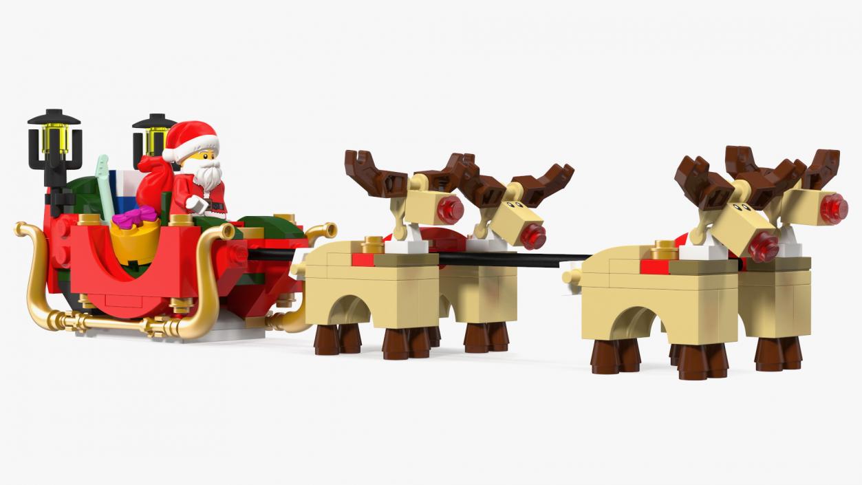 3D model Lego Sleigh with Reindeers and Santa Set