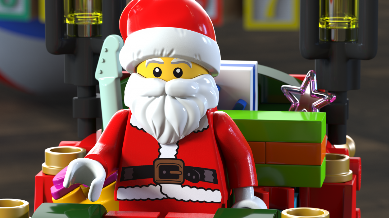 3D model Lego Sleigh with Reindeers and Santa Set