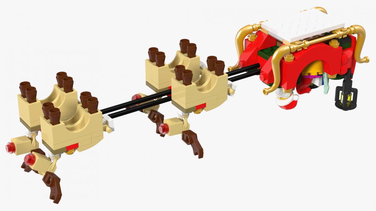 3D model Lego Sleigh with Reindeers and Santa Set