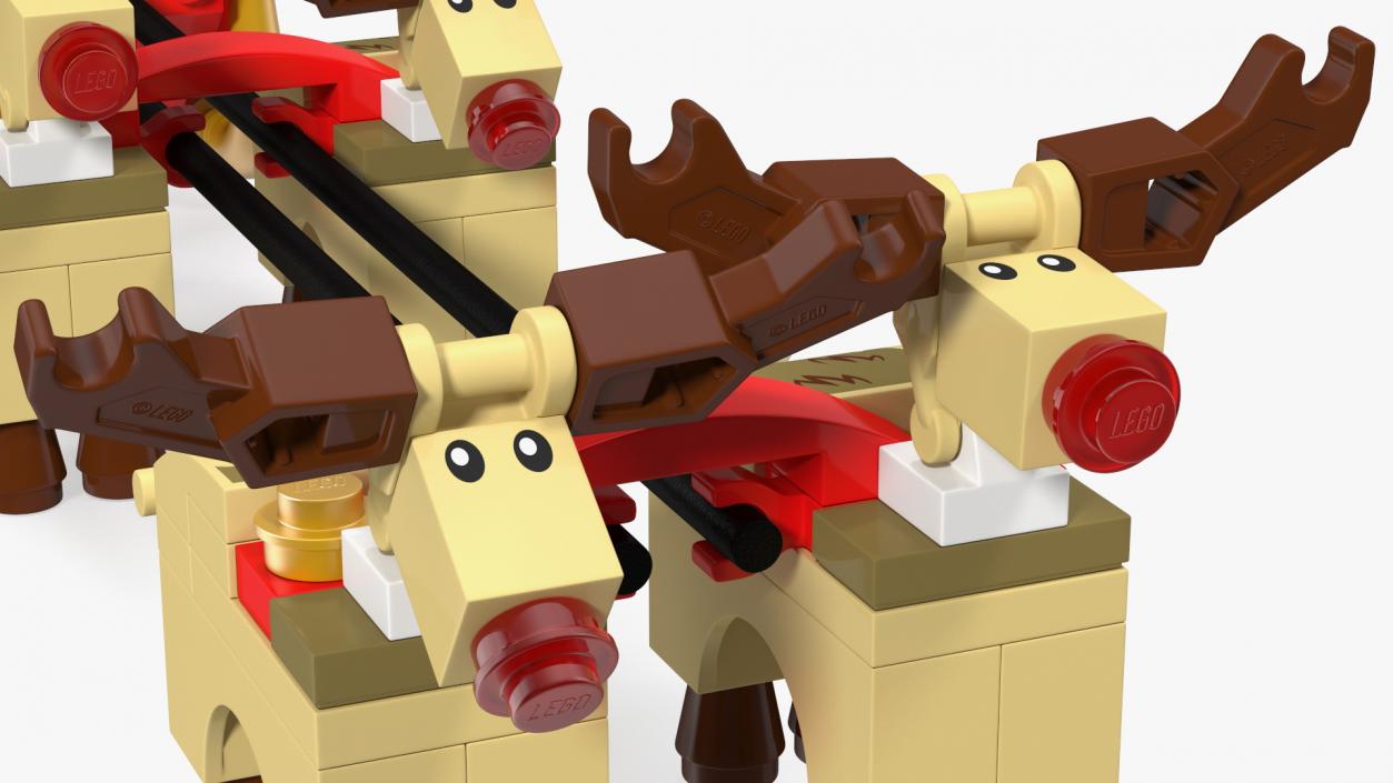 3D model Lego Sleigh with Reindeers and Santa Set