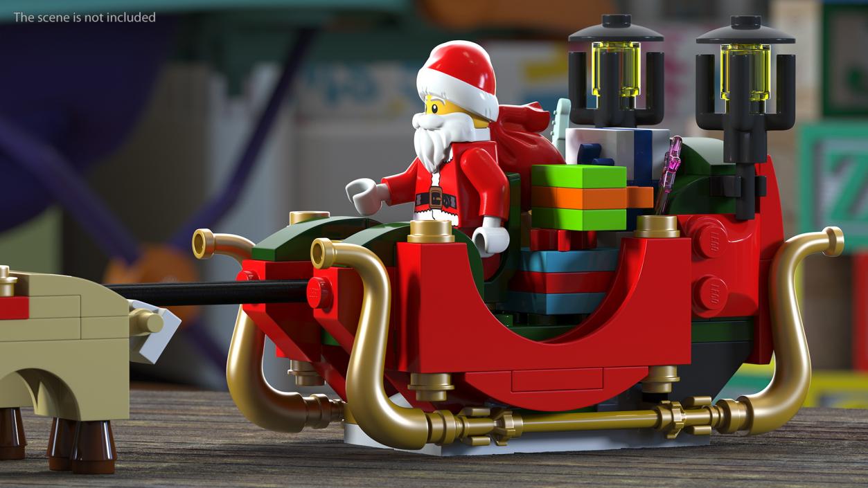 3D model Lego Sleigh with Reindeers and Santa Set