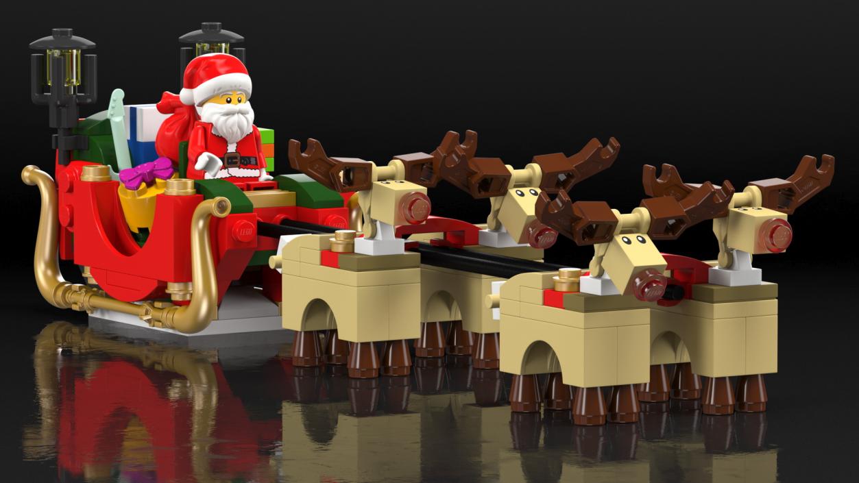 3D model Lego Sleigh with Reindeers and Santa Set