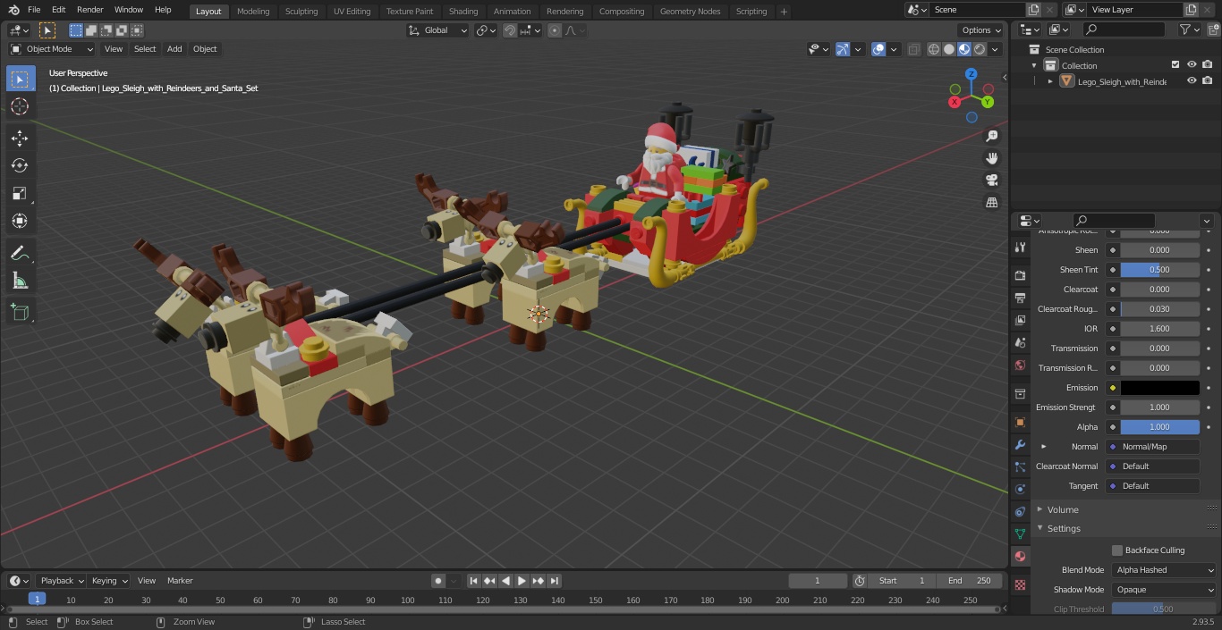 3D model Lego Sleigh with Reindeers and Santa Set