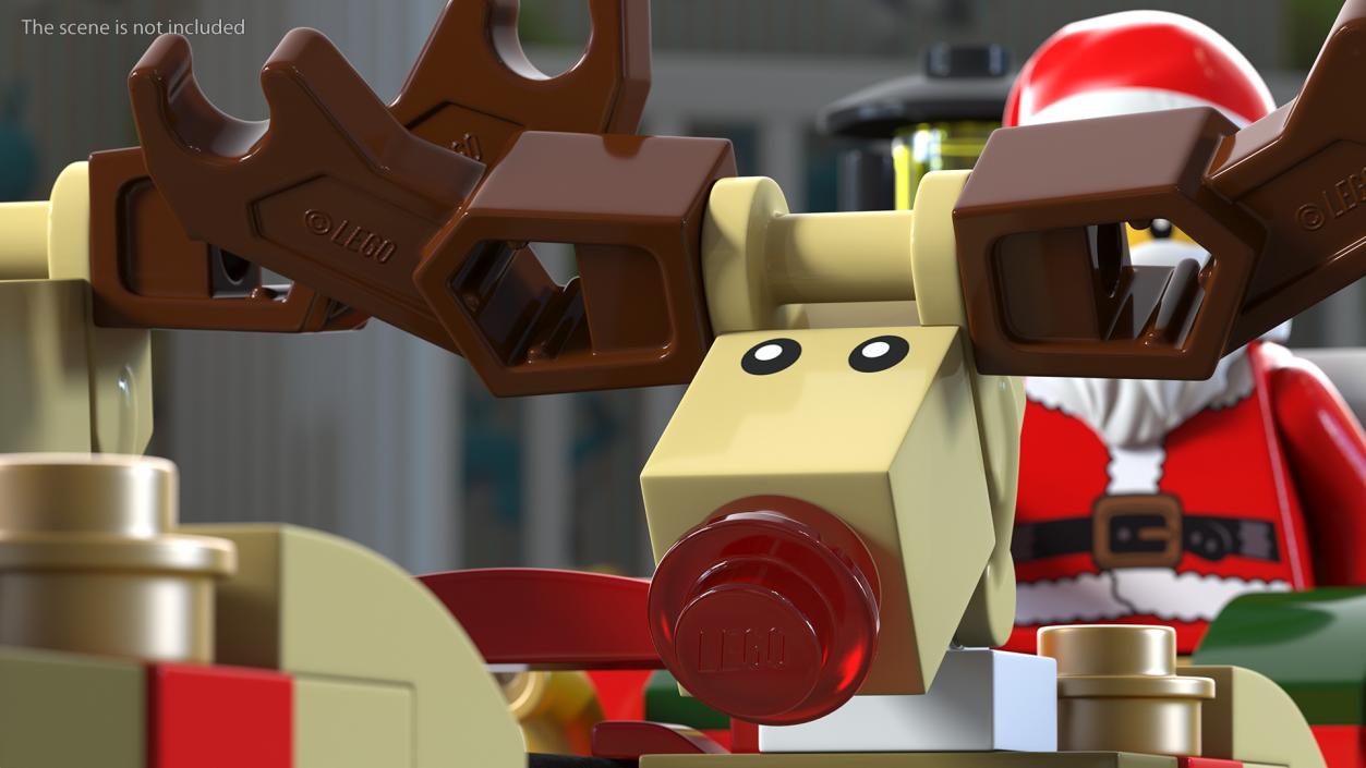 3D model Lego Sleigh with Reindeers and Santa Set