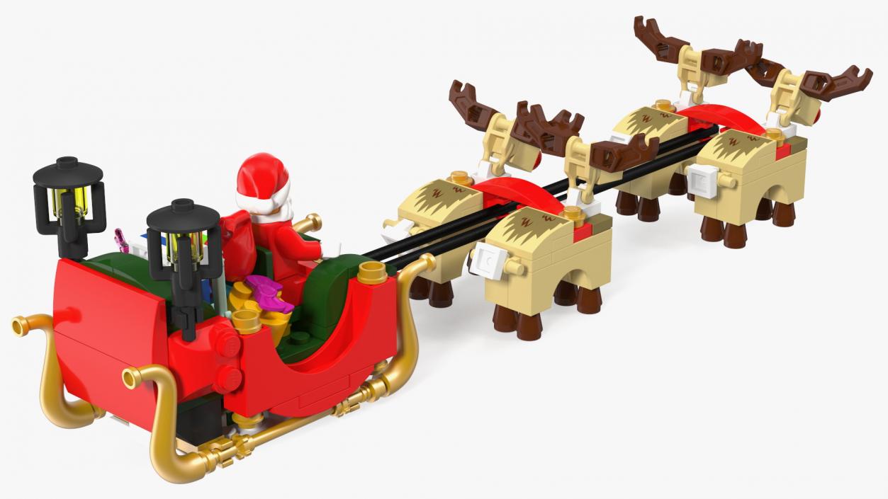 3D model Lego Sleigh with Reindeers and Santa Set