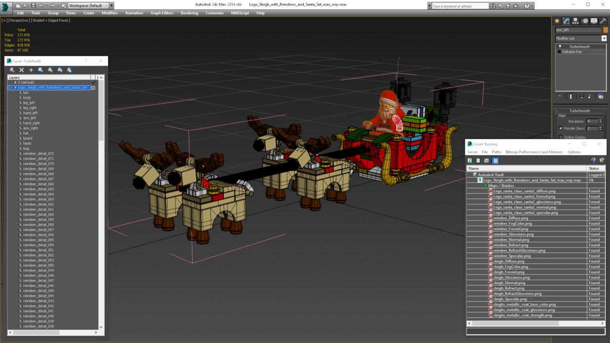 3D model Lego Sleigh with Reindeers and Santa Set