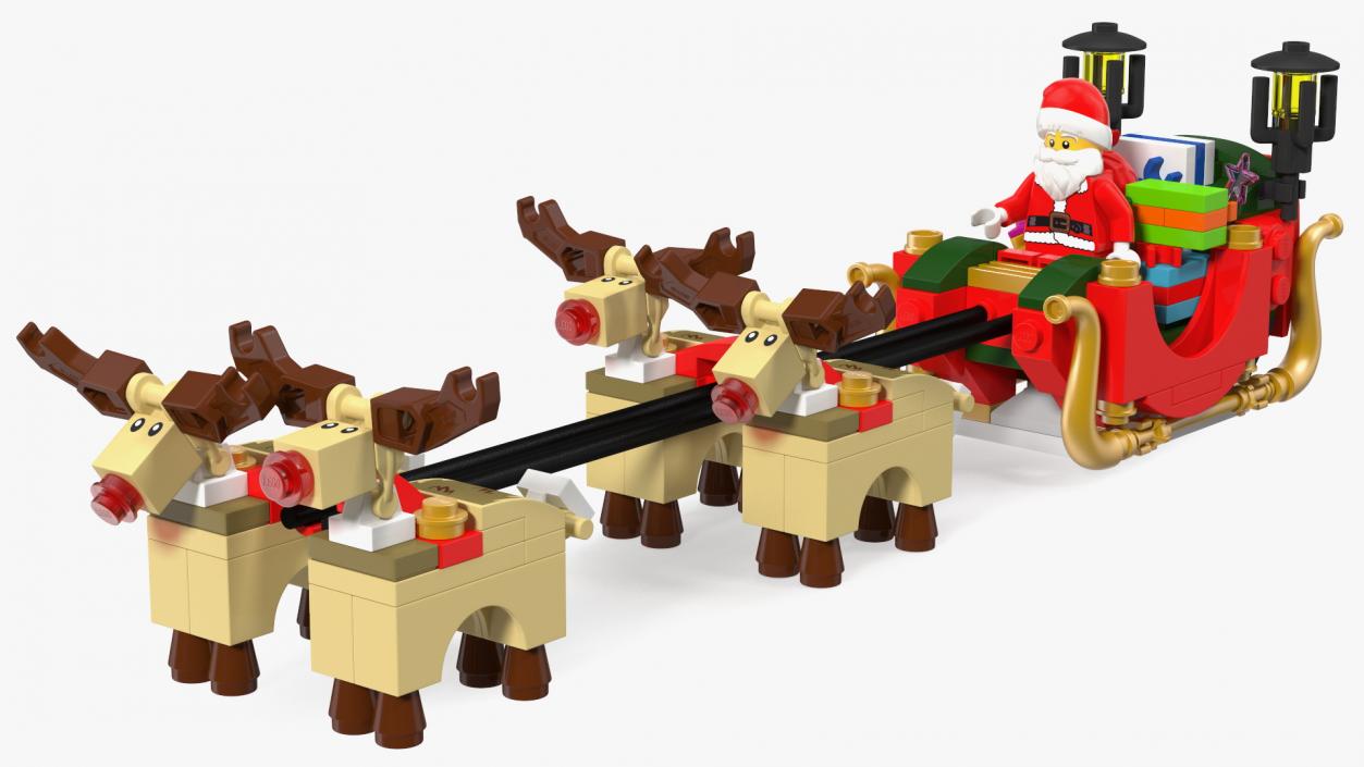 3D model Lego Sleigh with Reindeers and Santa Set