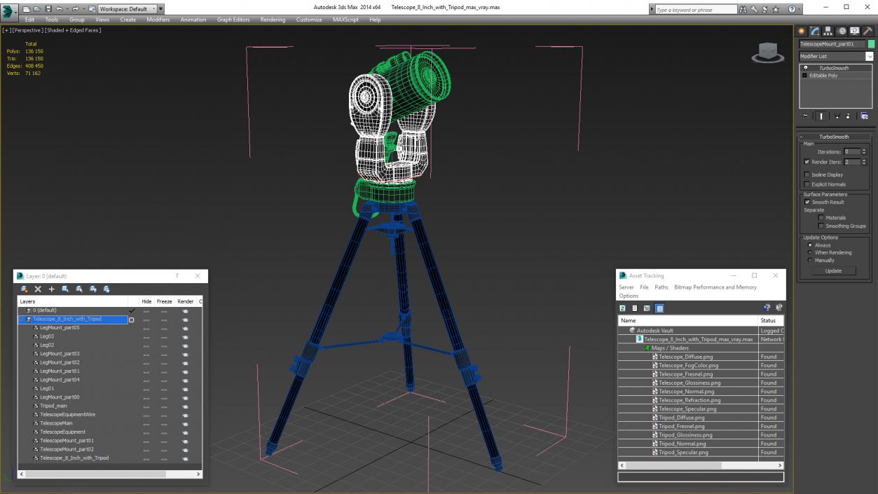 3D Telescope 8 Inch with Tripod model