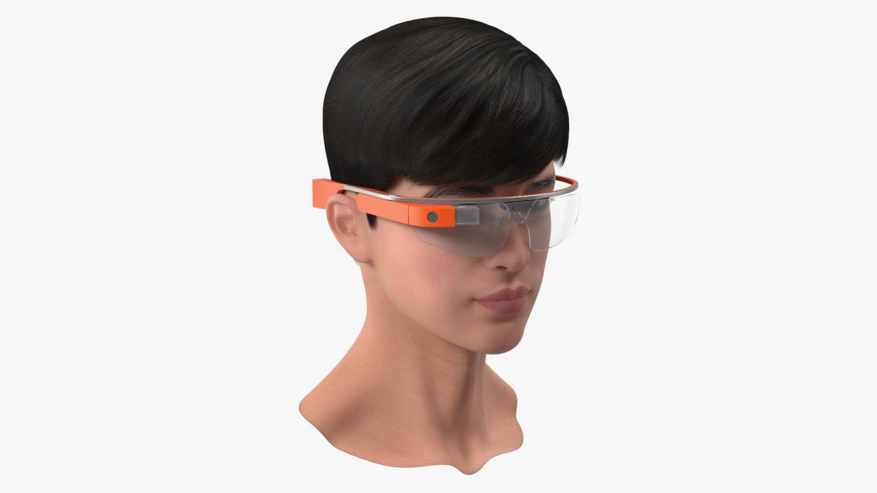 Chinese Schoolboy Head with Google Glasses 3D