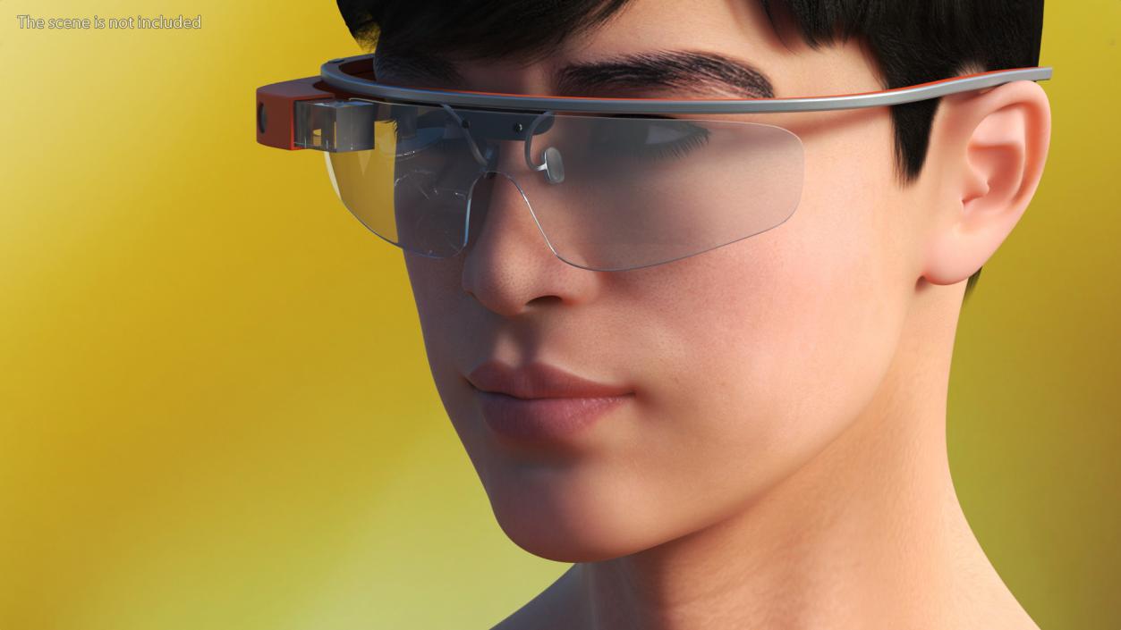 Chinese Schoolboy Head with Google Glasses 3D