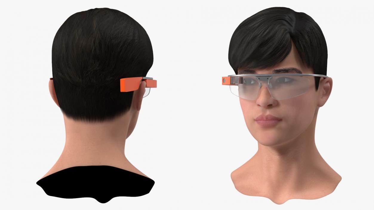 Chinese Schoolboy Head with Google Glasses 3D