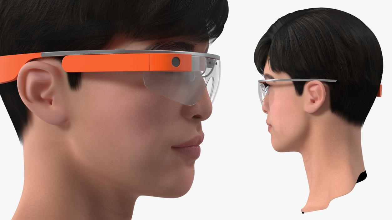 Chinese Schoolboy Head with Google Glasses 3D