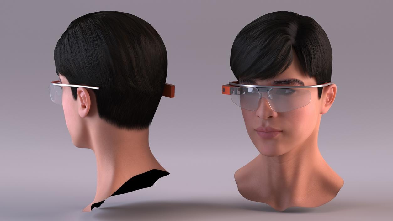 Chinese Schoolboy Head with Google Glasses 3D